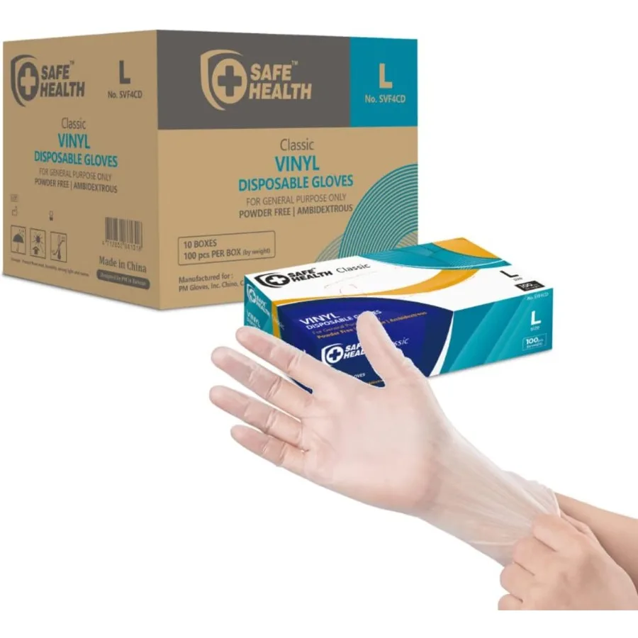 

Safe Health Vinyl Disposable Gloves Food Grade Latex Free Powder Free Clear 3 Mil for Household Cleaning and Food Preparation A