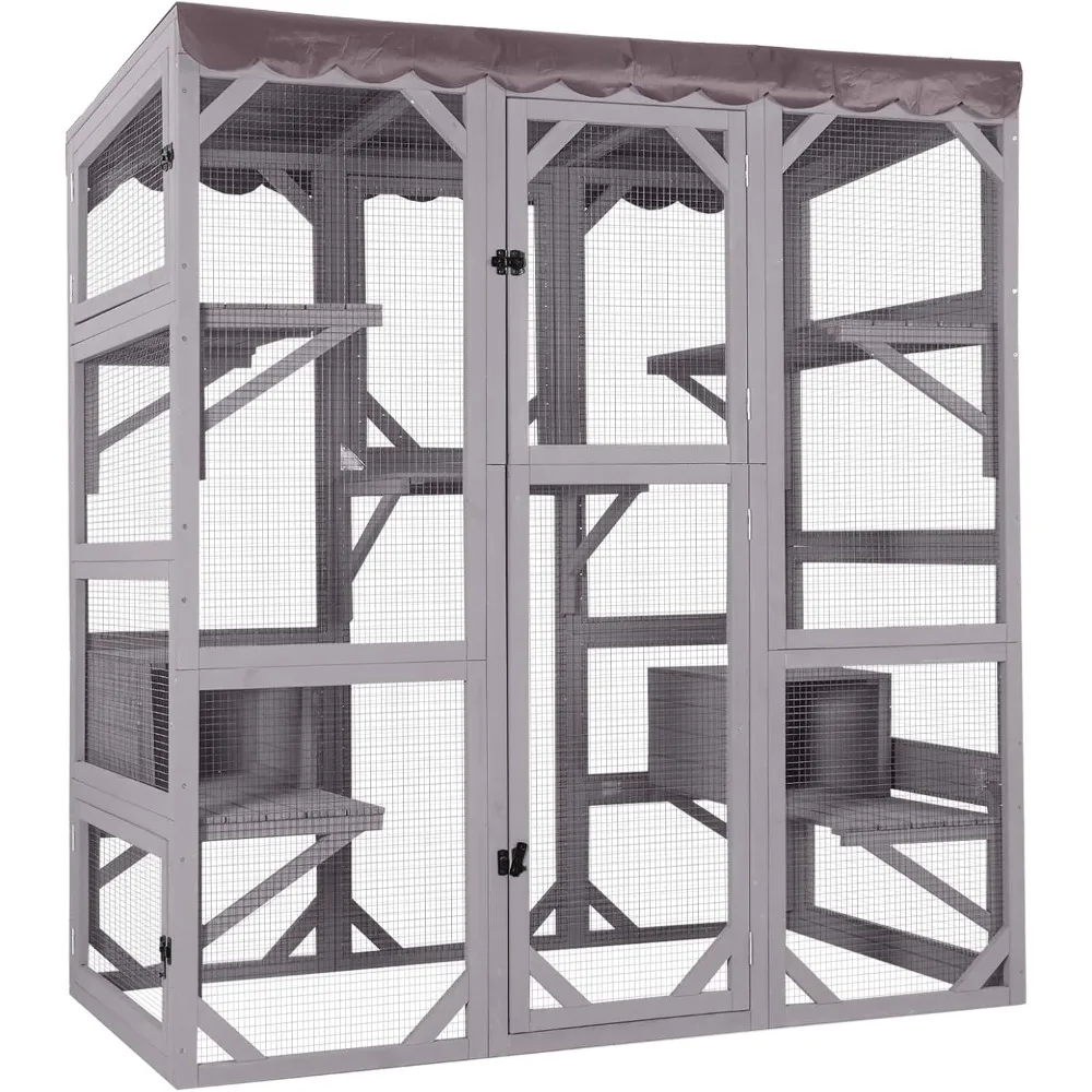 

Outdoor Cat Enclosure Large Cat House for Mulitiple Cats Walk in Kitty Cage with Tarp Roof