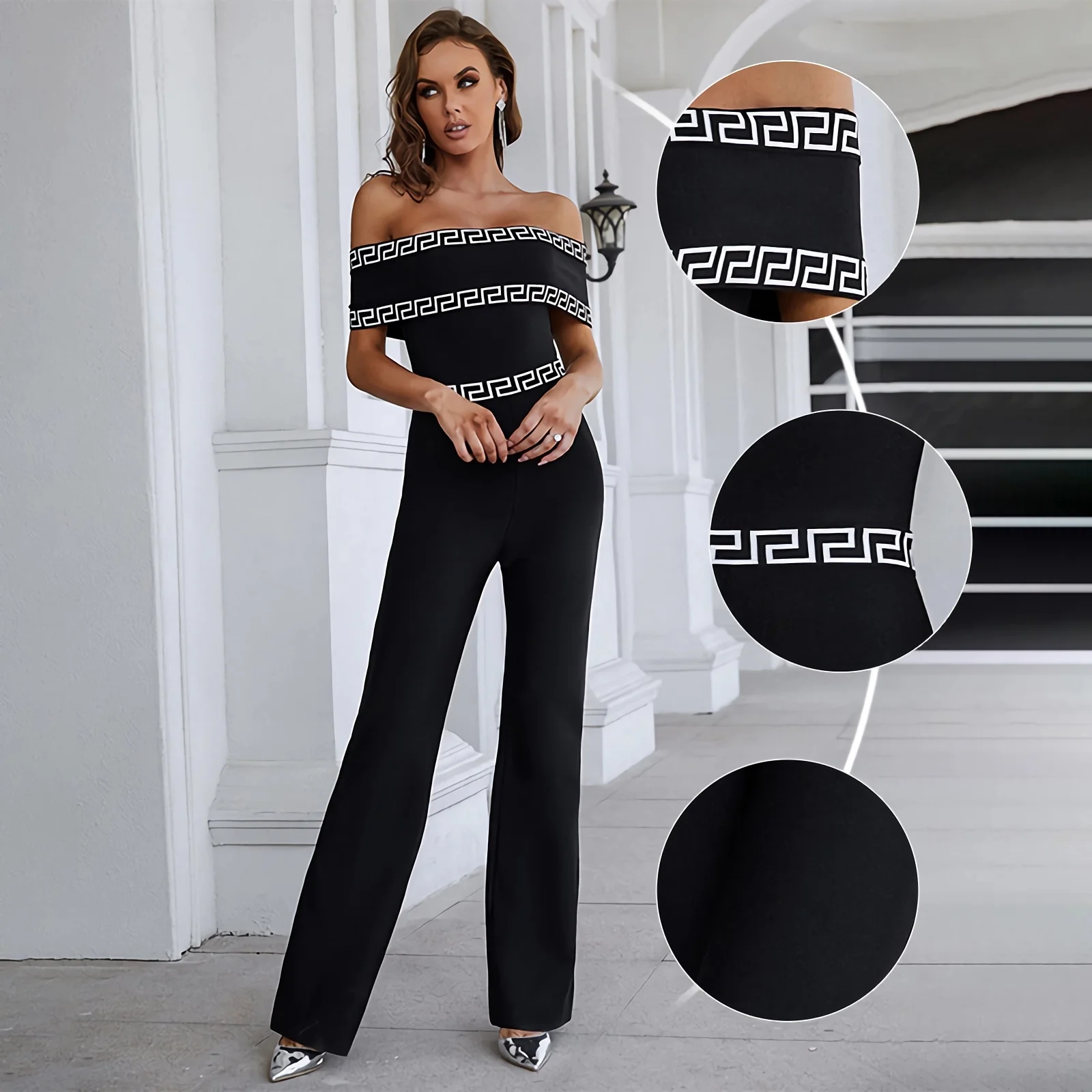 Jumpsuit Women Elegant Skinny Rompers Streetwear Y2K Off Shoulder With Zipper Sleeveless Elastic waist Bandage Casual Jumpsuits