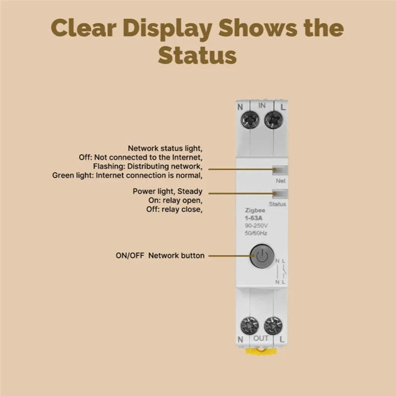 Tuya Zigbee Pemutus Sirkuit Pintar 63A Monitor Listrik Tahan Api Set Ambang Alarm Tahan Kontrol Aplikasi V0