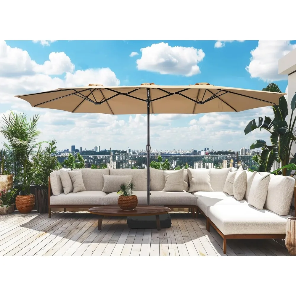 

15ft x 9ft Patio Double-Sided Umbrella with Base & Crank, Extra Large Rectangular Outdoor Umbrella for Patio