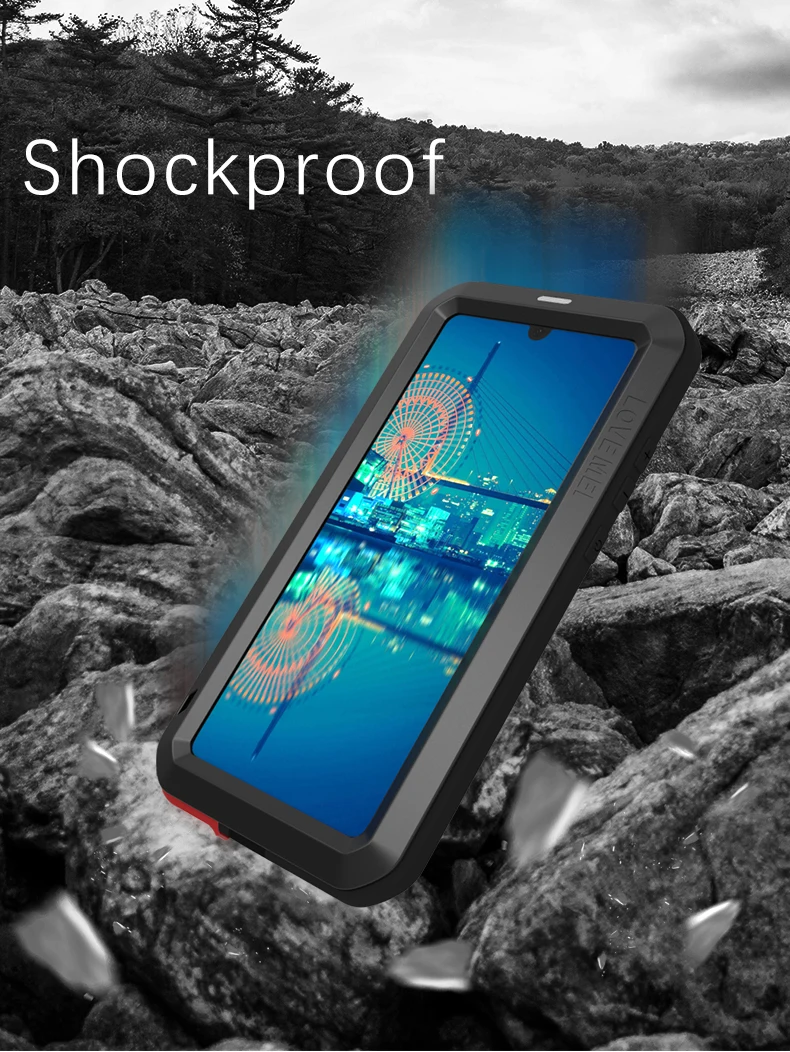 LOVE MEI-Waterproof Phone Case for Huawei Shockproof Cover Aluminum Protection Gorilla Glass Huawei P30 P30 Pro P30 Lite Nova 4e