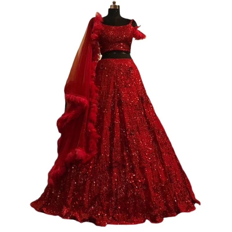 Vestido 2 En 1 red Indian Wedding Dresses with wrap Appliques Beaded Arabic Dubai Bridal Gowns Robe De Soirée De Mariage