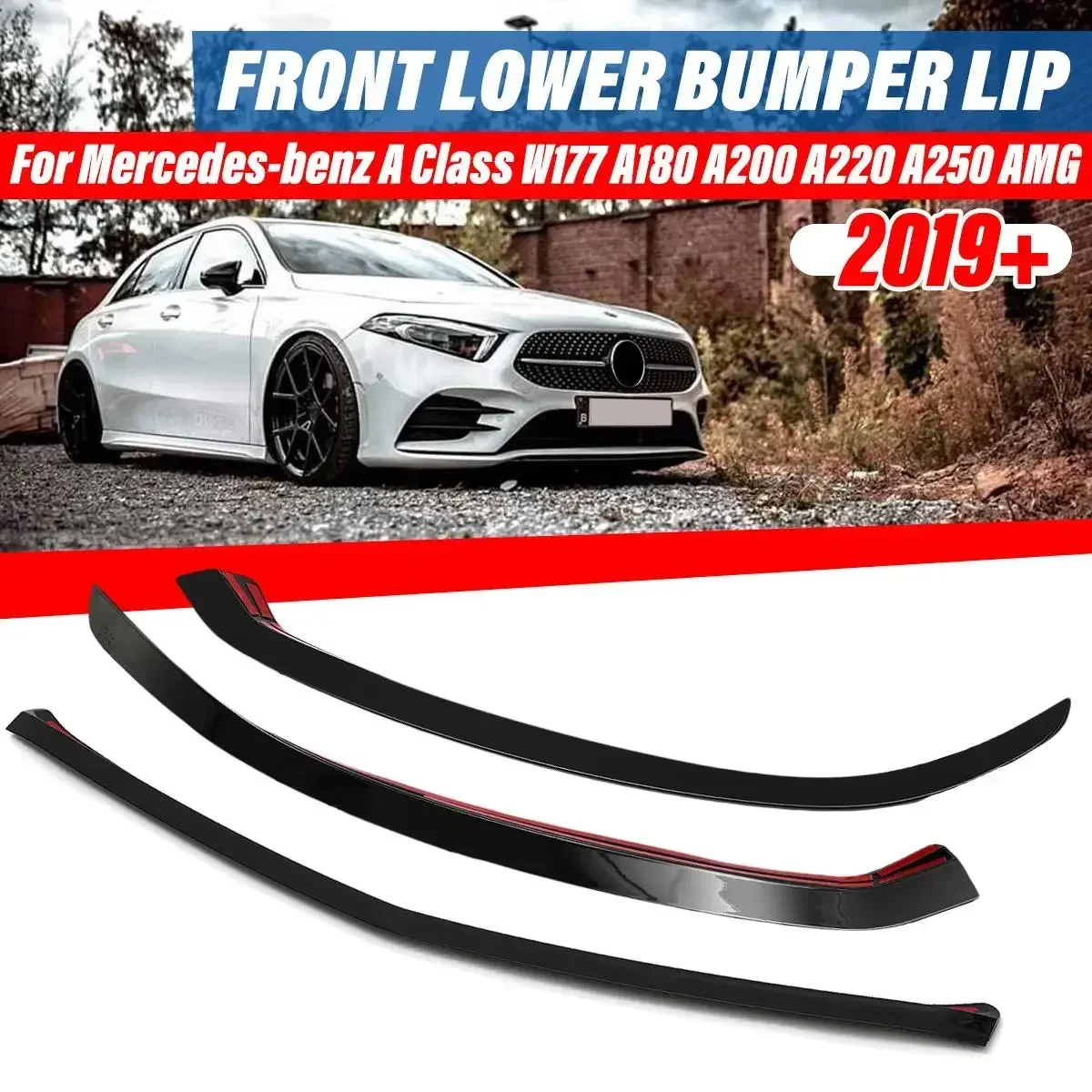 

3pcs Car Front Bumper Lip Splitter Canard Spoiler Trim For Mercedes For Benz A Class W177 A180 A200 A220 A250 AMG 2019+ Body Kit