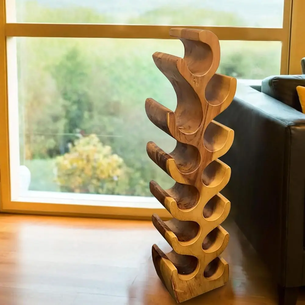 Handcrafted Rustic Brown Wooden Wine Rack, 12-Bottle Tabletop Holder, Kitchen & Bar Storage Solution