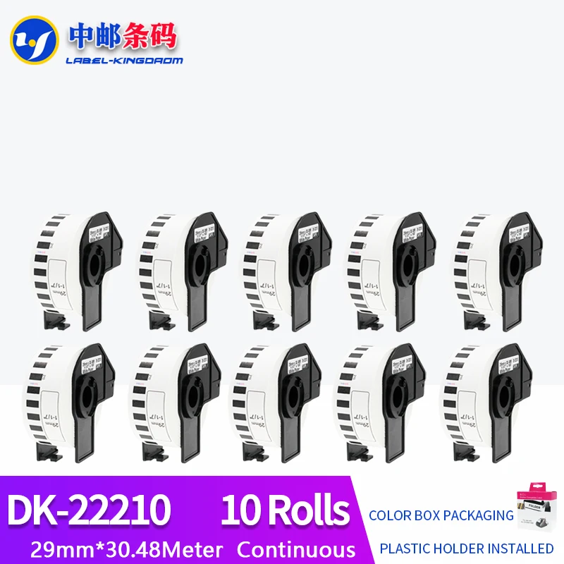 

10 Rolls Generic DK-22210 Label 29mm*30.48M Continuous Compatible for Brother Printer QL-570/700 All Include Plastic Holder