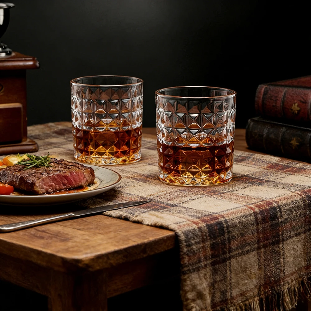 2PCS Crystal Whiskey Glasses with Gift Box for Fatherday, Anniversary, 10oz Rocks Barware for Drinking Scotch Bourbon Cocktail