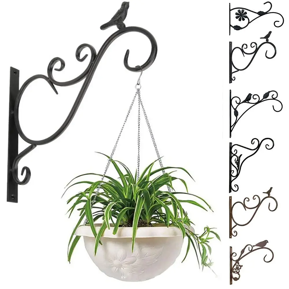 

Железная подвесная корзина с цветами, кронштейны, бабочка, птица, узор, украшение дома, садовая вешалка для растений, крючок, черный ржавый настенный декор