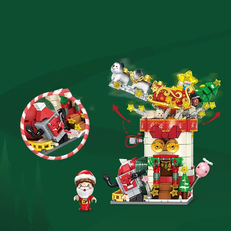 Animation Weihnachten Straße Szene Montage Mini Kleine Partikel Bausteine Weihnachten Baum Pädagogisches Spielzeug Mädchen Geburtstag Geschenk