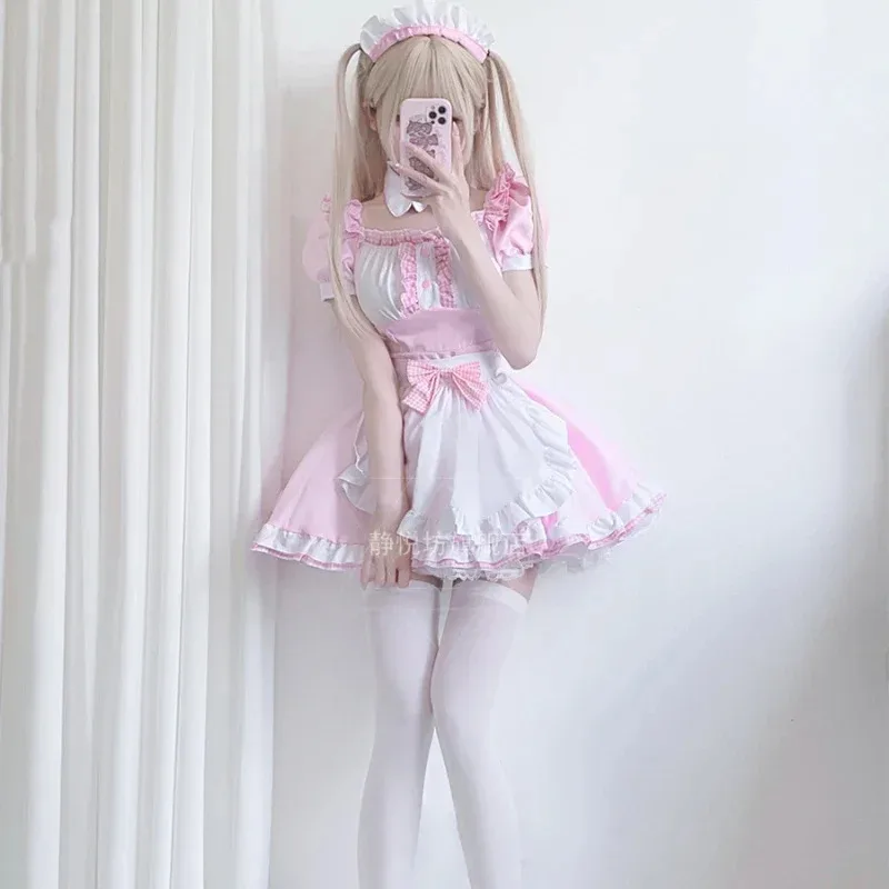 Oktoberfest, cosplay de sirvienta de talla grande, dulce lolita, encantador gatito, vestido rosa, uniforme sevika, traje de cafetería, ropa de 4 piezas