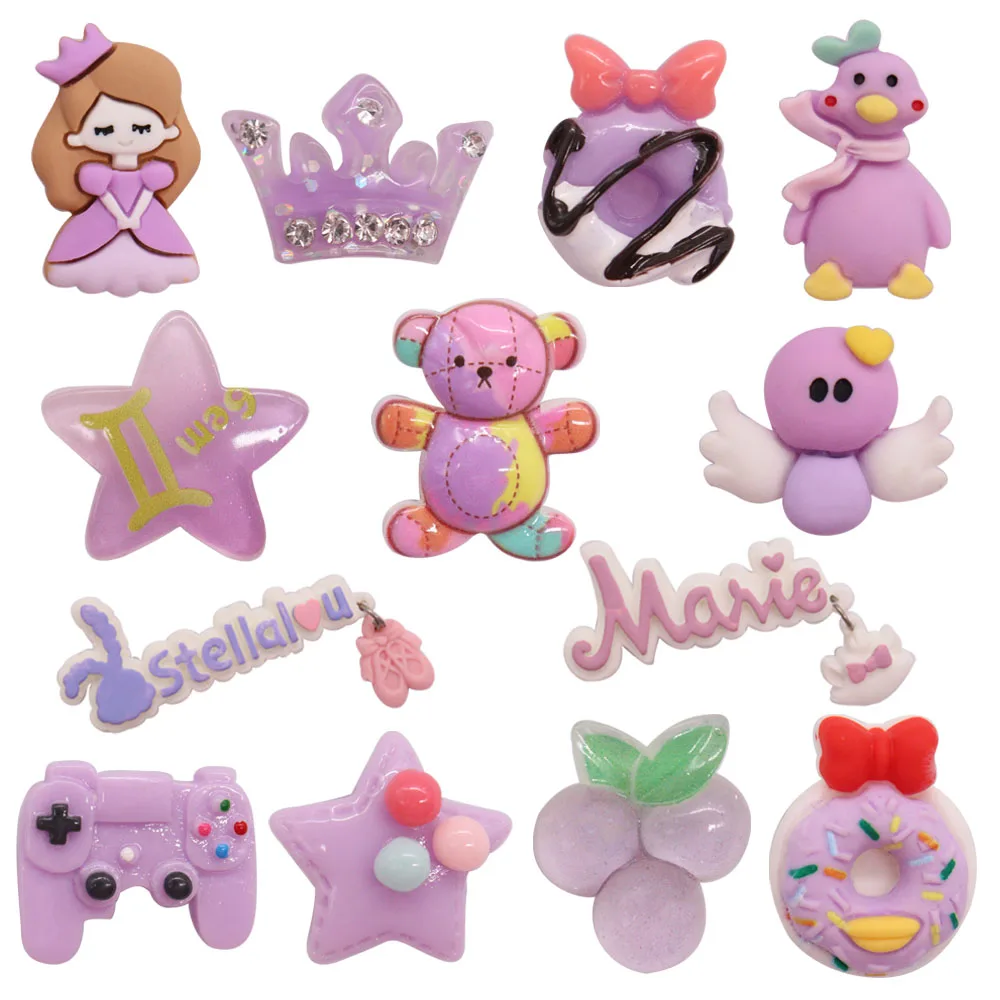 New Arrival 1pcs Resin Girl Crown Doughnut Duck Star Bear Grape Shoe Charms For Clogs Pins Sandals Shoes Decorations for Bands