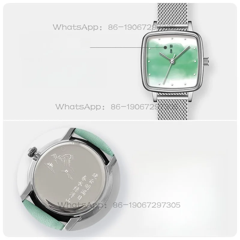 Mint Green Simple Ink Green Square Watch Girl, quartz movement
