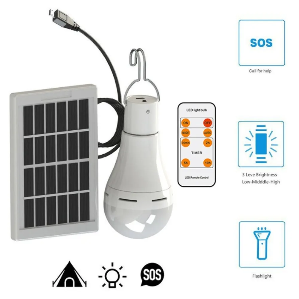 7W/9W Solar Light Hanging Waterproof Emergency Sunlight Powered Lamp Solar Panels 4 Modes Solar LED Bulb Light