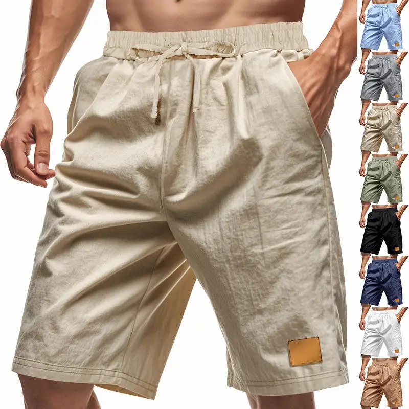 

Мужские летние спортивные повседневные шорты свободного кроя из льна, тонкие, дышащие, для пляжа и спорта