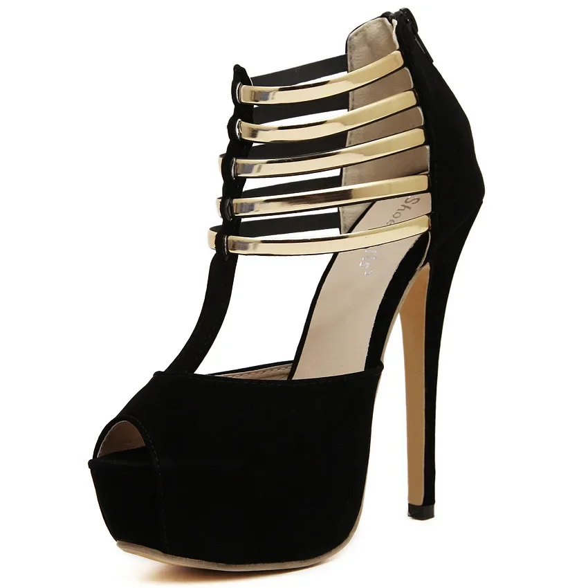 Sexy High Heels Women Stilettos Platform Elegant Metal Woman Pumps Black Red Medium Heel Shoes Size 34 45 Tacones Mujer