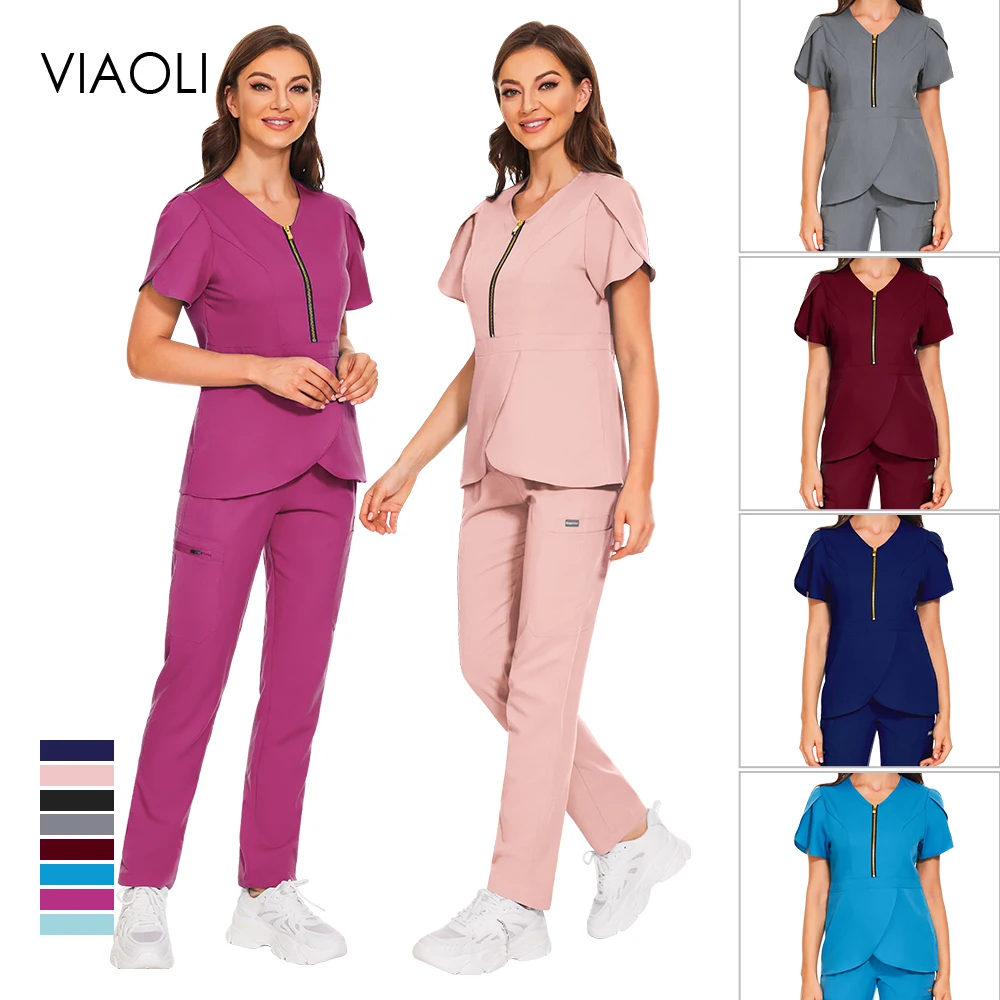 

Nursing Accessories Spa Beauty Uniform Women High Quality Fashion Work Wear Set Healthcare Pharmacy Nurse Uniforms Surgical Gown