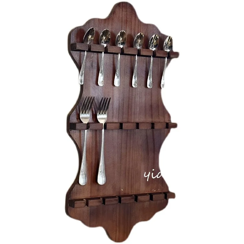 

Полка для ложек в стиле ретро, настенная декоративная стойка для кафе, стойка для ложек из цельного дерева, средневековая полка
