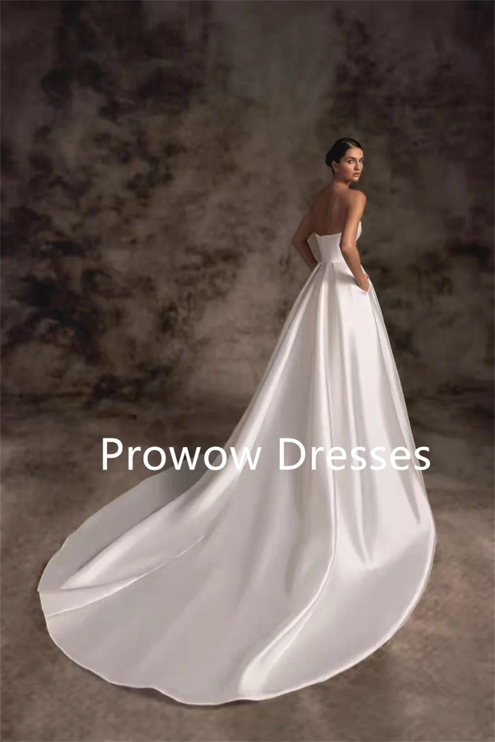 Prowow Modest Ivory A Line Wedding Dress Floor Length Sweetheart Bridal Gown Sleeveless Zipper Back Pleats Satin Customized