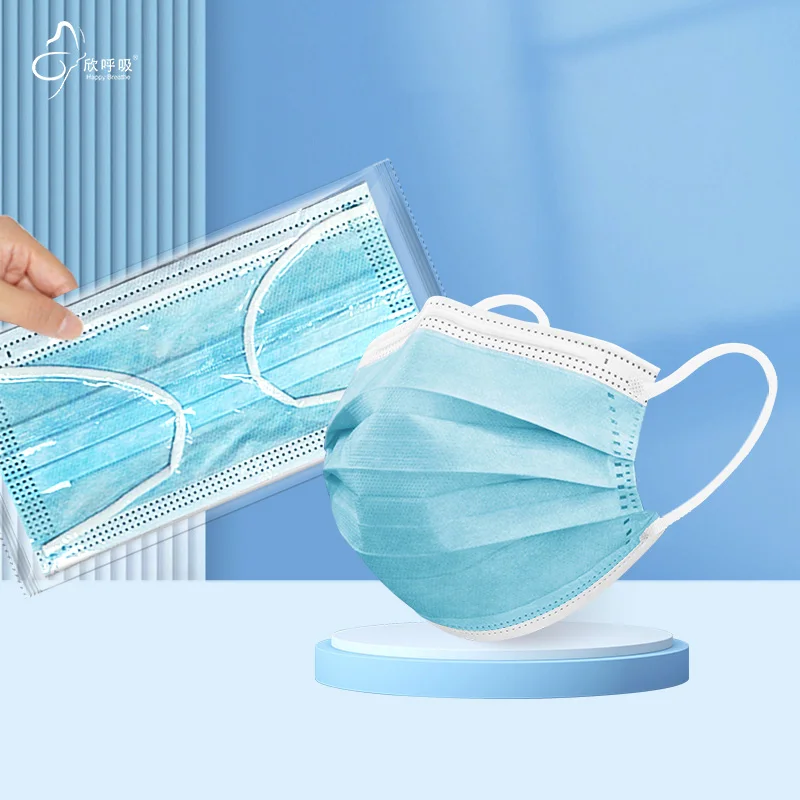 Masques faciaux jetables à 3 couches, 50 pièces, masque buccal de protection Anti-poussière en tissu soufflé fondu bleu pour l'hygiène personnelle