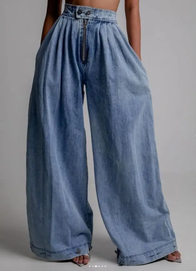 

New High-waisted Zipper-closed Ankle-length Denim Pants - Relaxed Casual and Retro Style