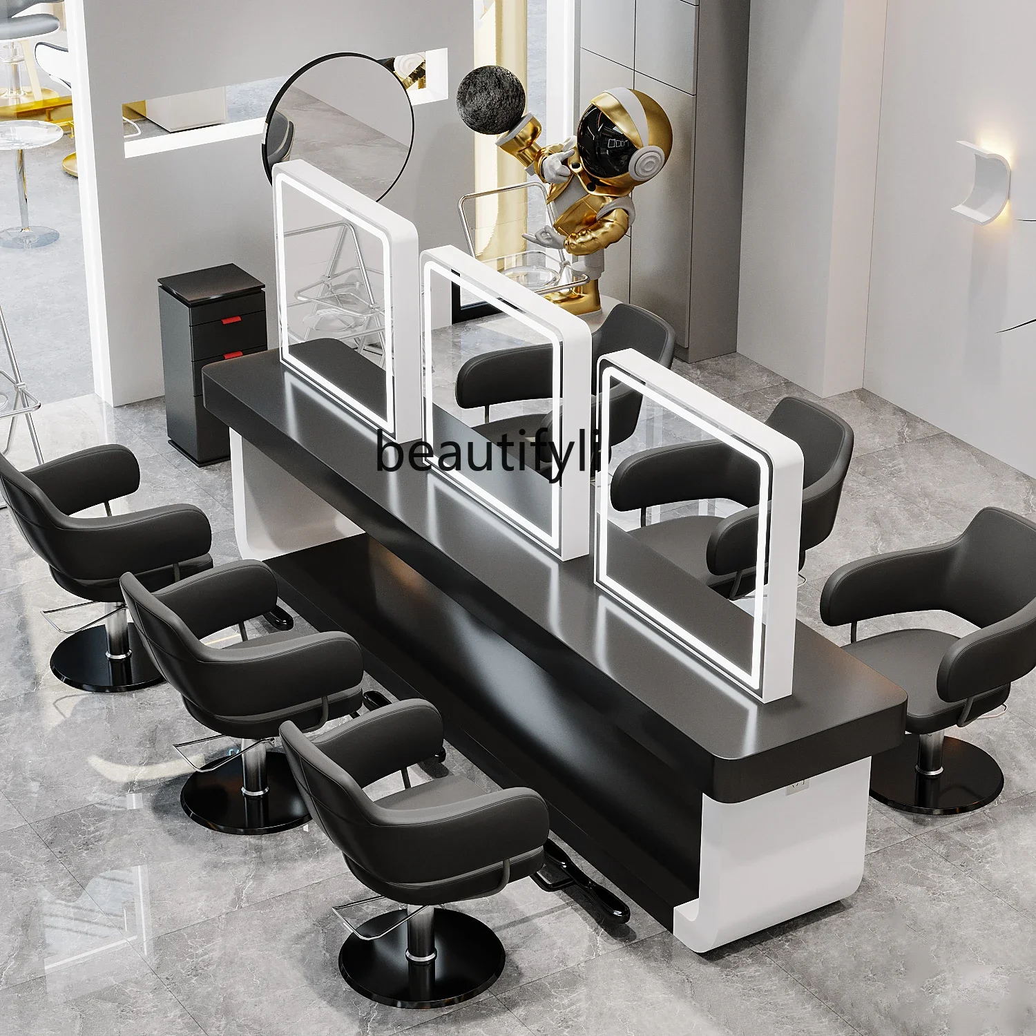 HairSalon with Light Dressing Table Single Double-Sided Mirror Barber Shop Hairdressing Mirror for Hair Salon Cabinet Integrated