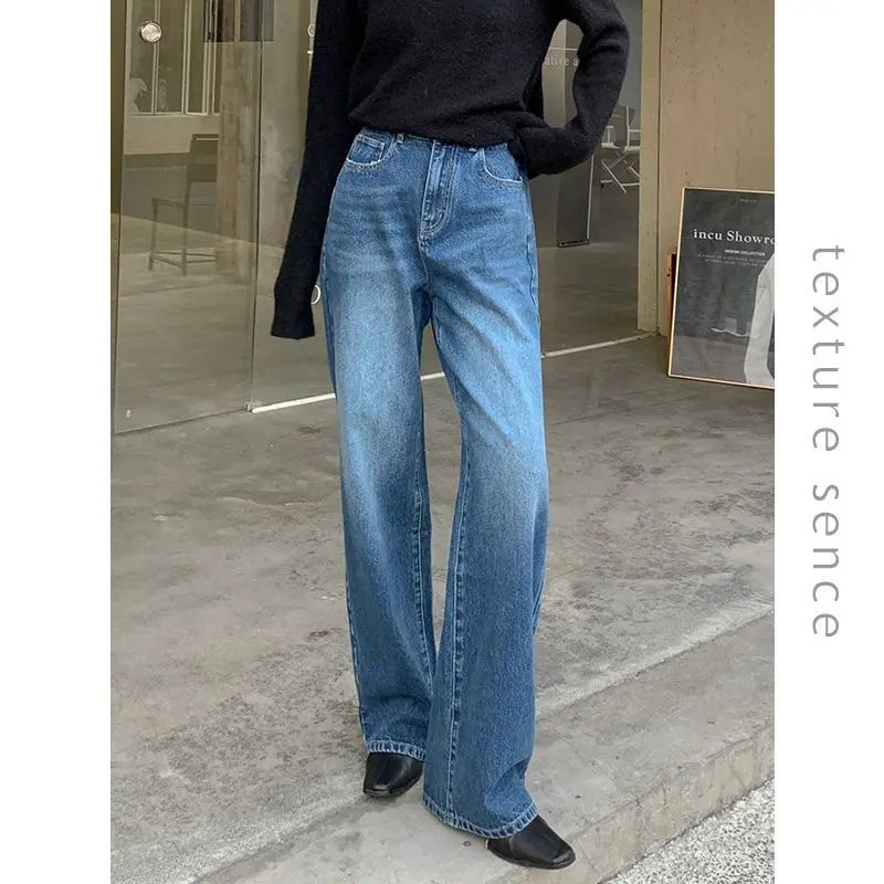 Luxury Brand Women\'s Jeans Mid-Waist Blue Casual Straight leg Pants Summer New Fashion Streetwear Classics Retro Design Trousers