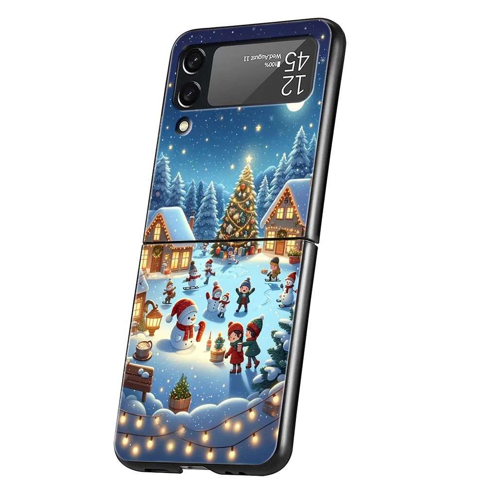 New Year Christmas Hard PC Phone Case For Samsung Galaxy Z Flip 6 5 4 Black Cover For Galaxy Z Flip 3 Foldable Shockproof Capas – Detail 2