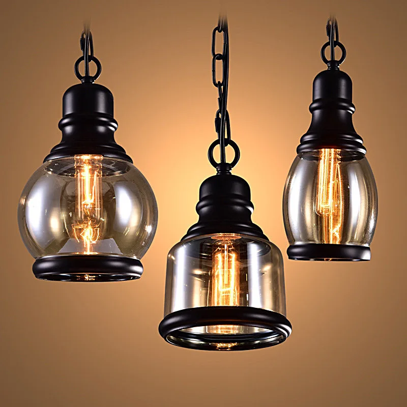 

American Style Bowling Glass Pendant Lamp, Industrial Style Home Decor Lighting Fixture for Coffee Shop Bar Counter Restaurant