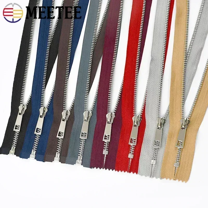 2/5Pcs Meetee 5# Metal Zipper for Sewing 15-30cm Close-End 40-80cm Open-End Zippers Bag Clothes Decor Zip Repair DIY Accessories