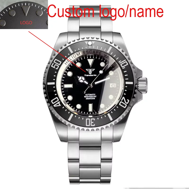 Tandorio Kustom 43Mm Casing Laut Dalam NH35A Jam Tangan Renang Dalam Otomatis Pria Kaca Safir 10ATM Gelang Baja Tahan Air Tanggal