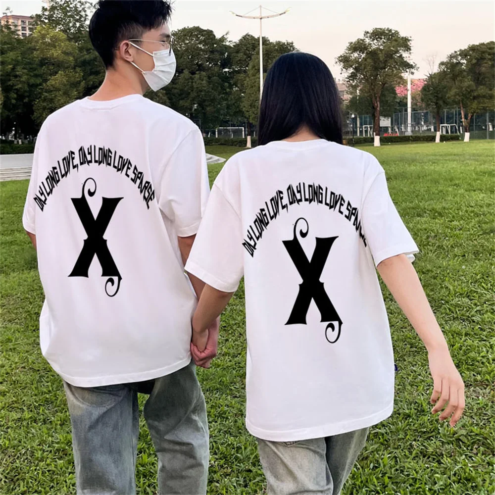 Back Letter X Print Men Women T-Shirt 2023 Summer Fashion Sport Hip Hop Streetwear Oversized Short Sleeves Tees