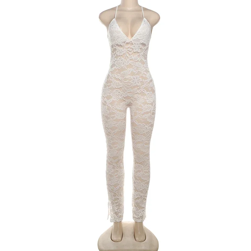 Women Sexy Cross Backless Jumpsuit  See Thorough v-Neck Sleeveless Summer Coquette Stretch Activity Workout Overalls view 5