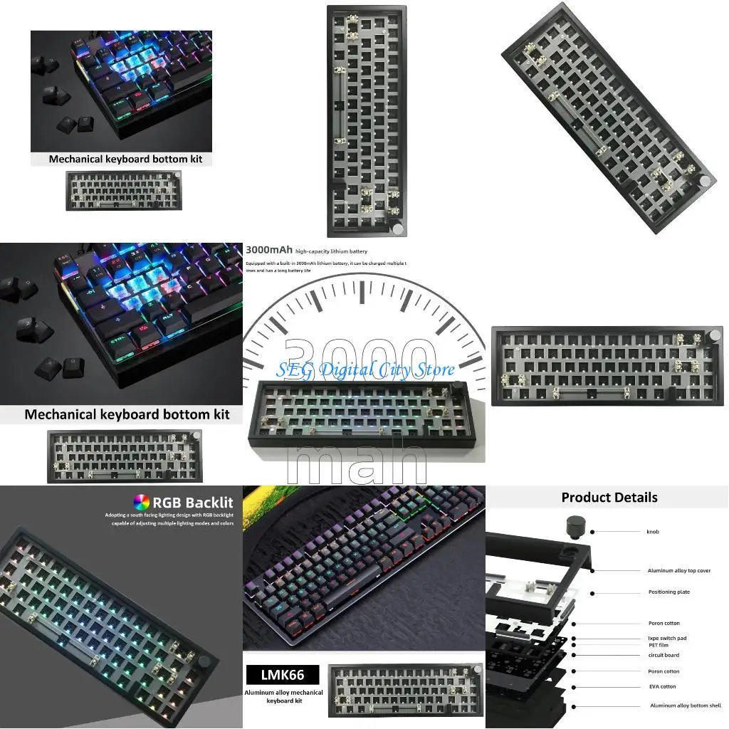 

U75B LMK66 Mechanical Keyboard 3Modes Switches Replaces Customizable Typing