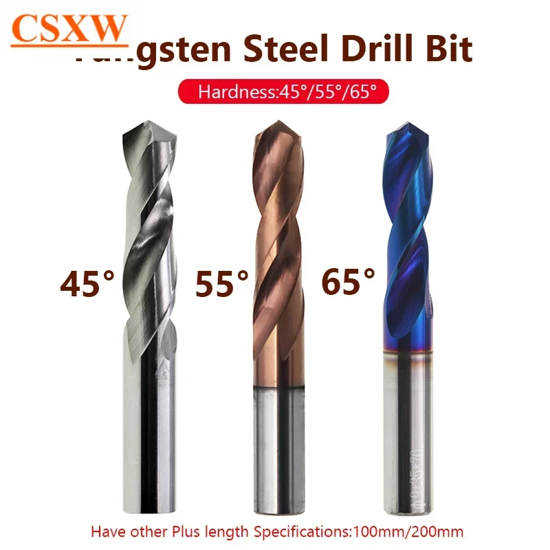 

Tungsten steel Drill Bit HRC65/55/45 Solid Carbide Twist Drill 1 2 3 4 5 6 789-12mm CNC Machinery Tool Hard Metal Steel Drilling