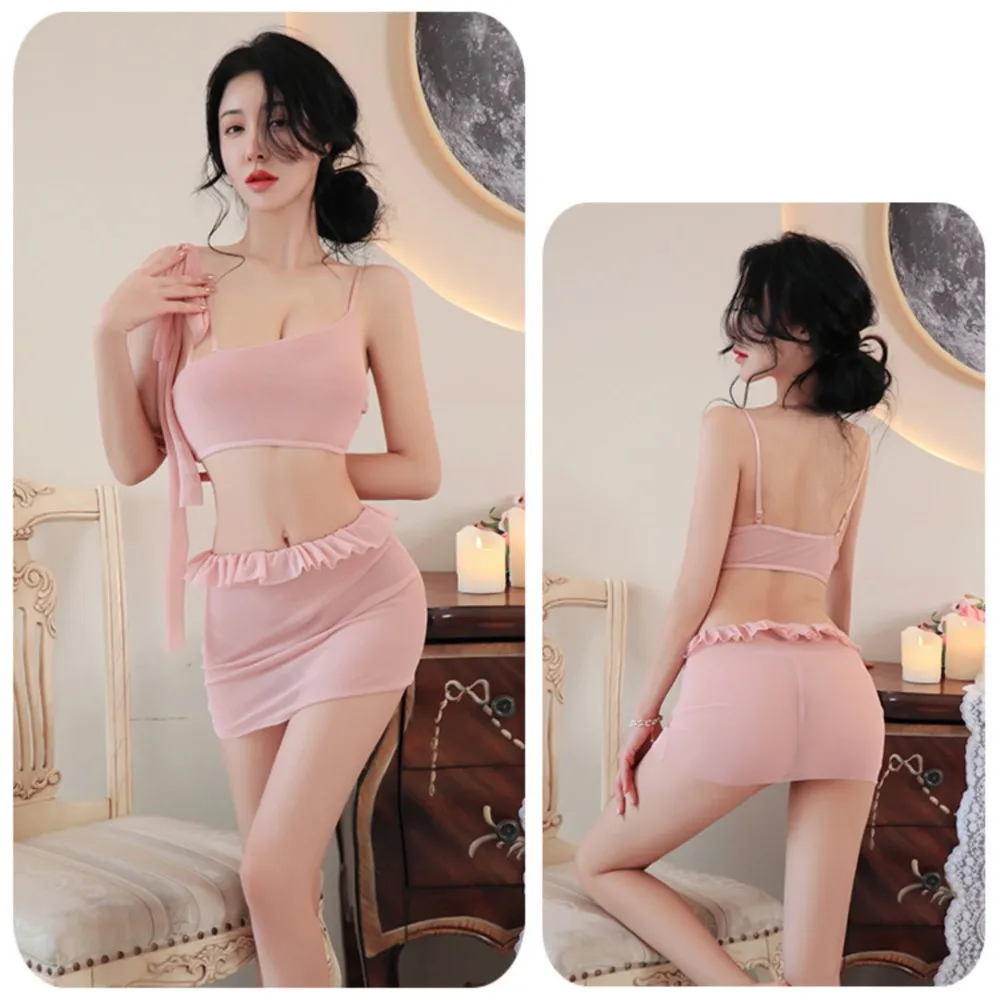 Lingerie Gonna a canotta in rete vedere attraverso il vestito Seni esposti seducente indumenti da notte in pizzo set da due pezzi vestiti sexy caldi donna