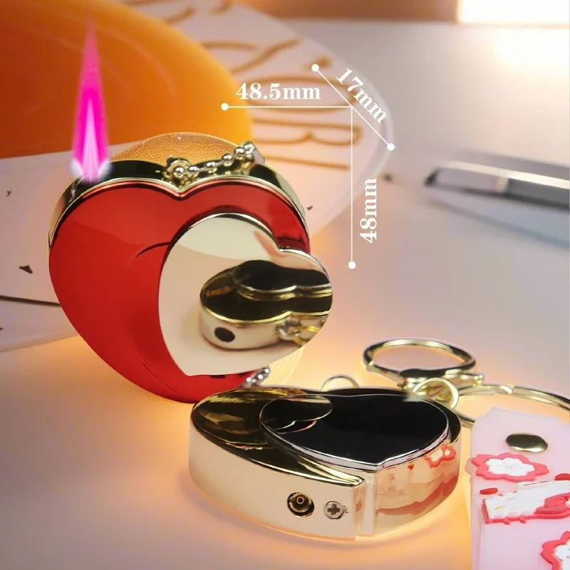 New Creative Love Pendant Jet Lighter Pink Flame Windproof Metal Butane Refillable Cool Portable EDC Gadget for Men Women view 4
