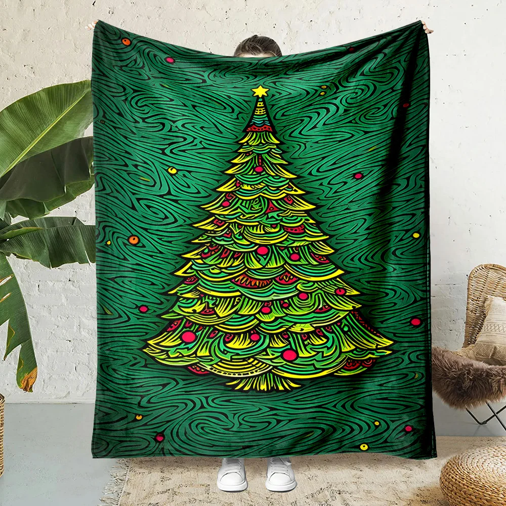 Couverture en flanelle à imprimé sapin de Noël - Style contemporain, impression numérique, polyester non tissé, confort toutes saisons, Reve
