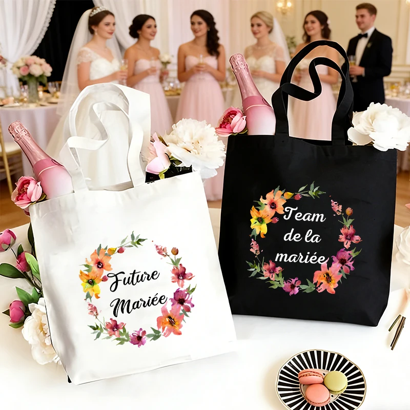 

Французская женская холщовая сумка-тоут для свадьбы и девичника (EVJF) с цветочным принтом, многоразовая сумка через плечо для подружек невесты и будущих невест