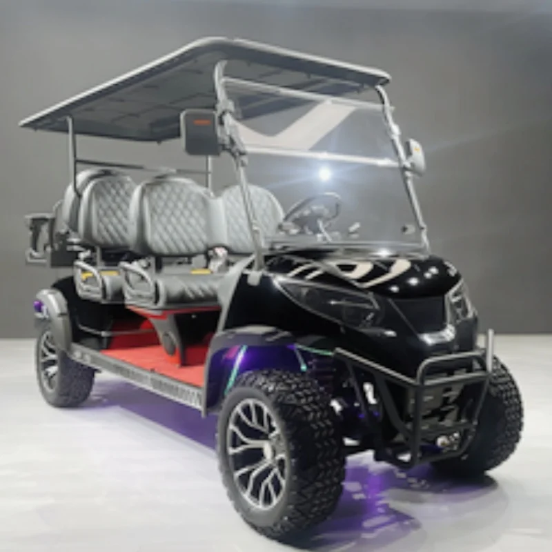 

Long Range 14 Inch Tire Family Electric Golf Cart With Touchscreen Multimedia Player With Tire LED Strip With Folding Windshield
