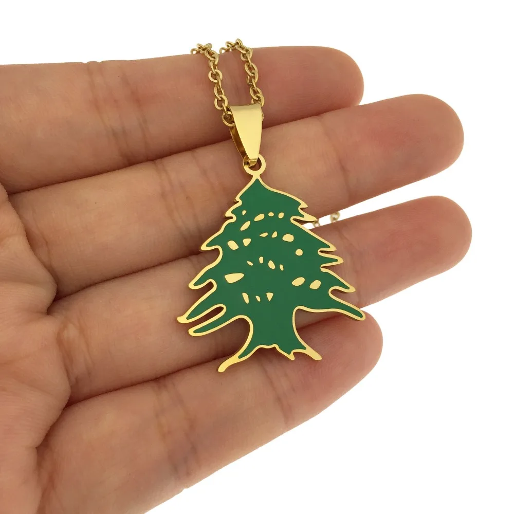 Stainless Steel Cedar Tree Pendant Necklace Pendant Design Patriotic Symbol Enamel Tree Pendant Green Enamel