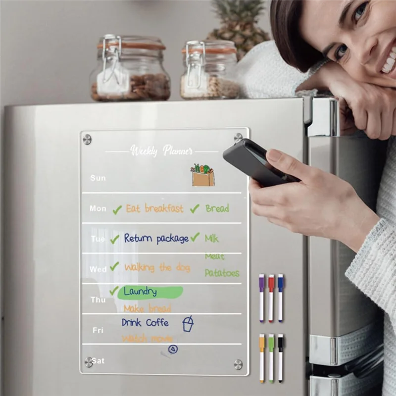 ETRT A3 Clear Fridge Magnets Acrylic Weekly Planner Board Rewritable Refrigerator Stickers Dry Erase Message Board Home