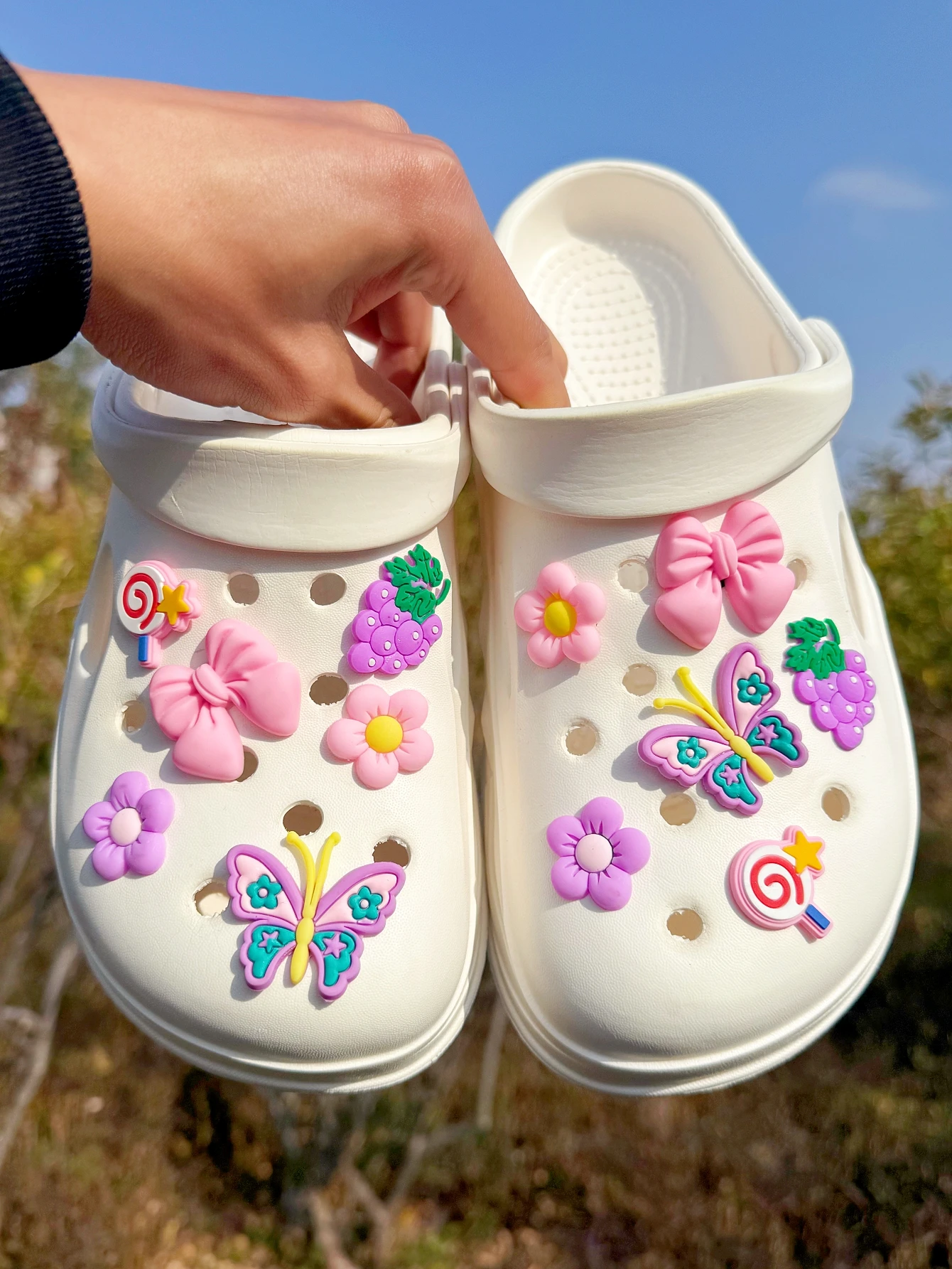 12 pcs of PVC Butterfly Flower Lollipop-style Bow Decorations for Shoes - Fun and Multi-functional Personalized Shoe Accessories