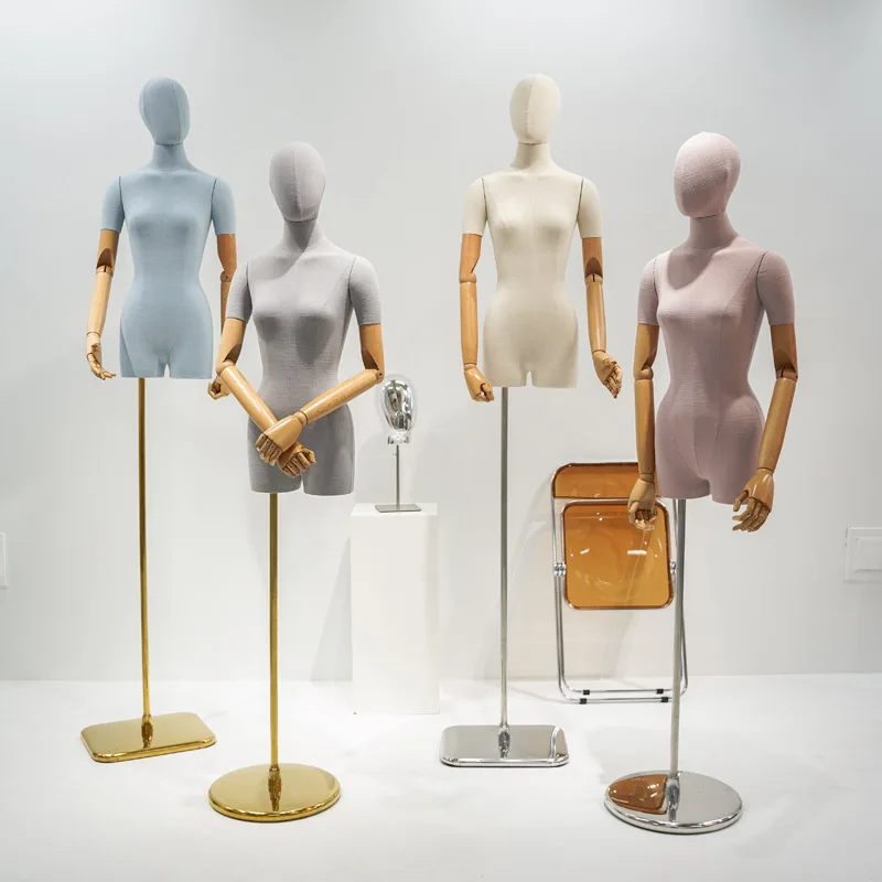 Clothing store high-end bamboo hemp model props female half-body Korean version collarbone window display rack half-body doll