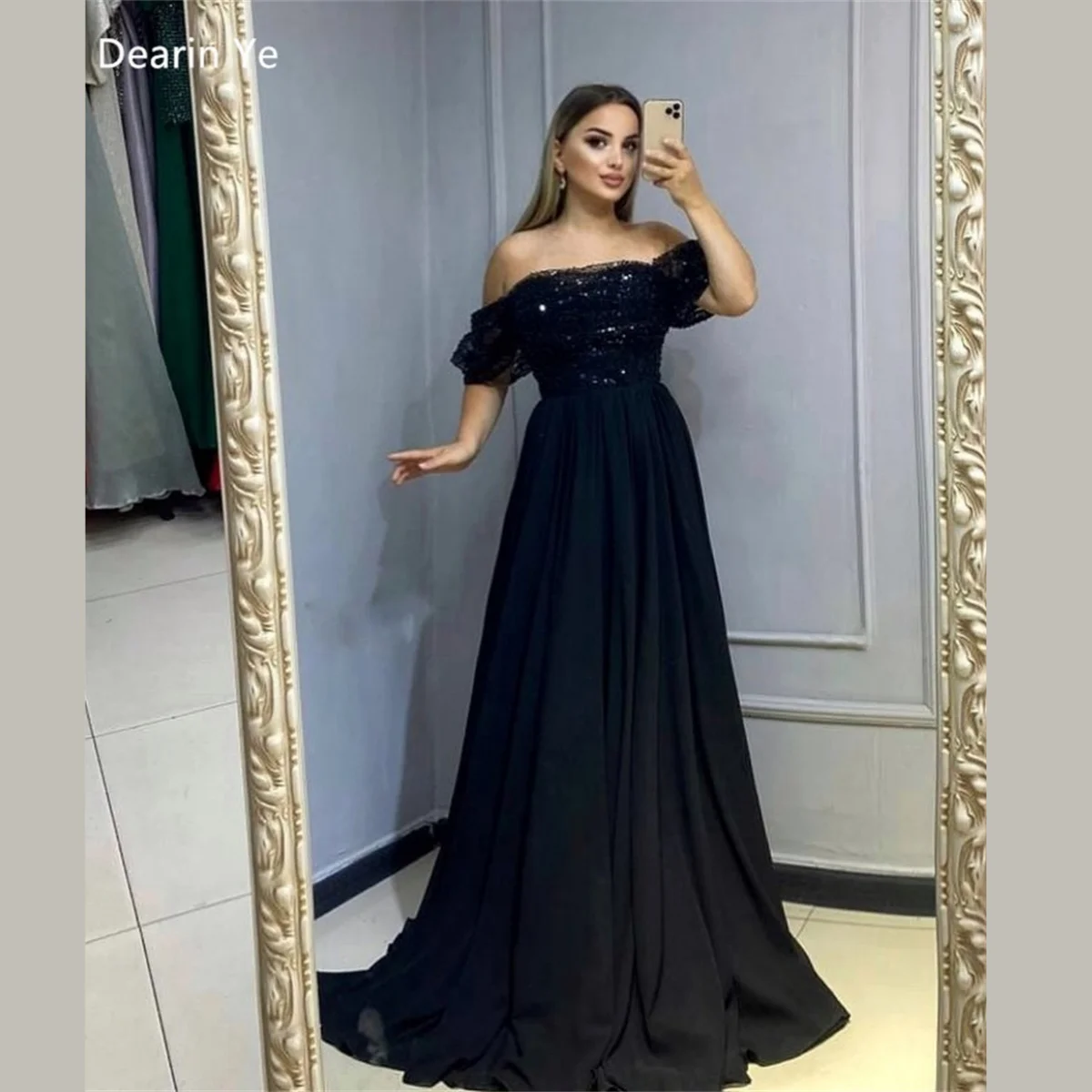 

Customized Saudi Arabia Formal Dress Evening Dearin Off-the-shoulder A-line Floor Length Skirts Sequin Draped Bead Bespoke Occas