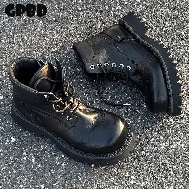 GPBD Mountain Boot Outdoor Thick-soled Large Top High Rise Retro Style Men's Boots for Autumn 2025 Trend Model Derby Boots