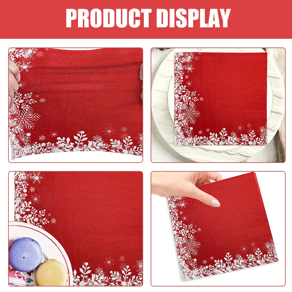 20 Sheets Winter Christmas Napkins Red Decorations Paper Holiday Bathroom Hand Towels