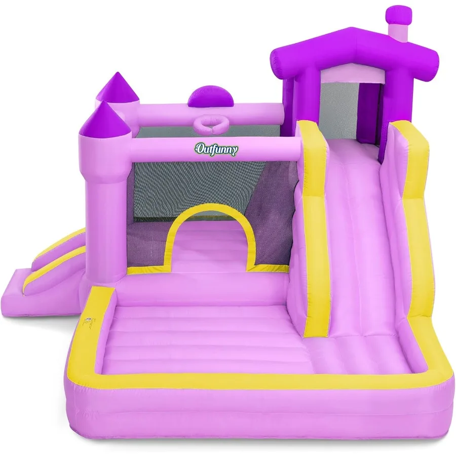 Casa inflável do salto casa inflável para meninas 3-12 com slide uso interno exterior 450w ventilador de alta eficiência durável roxo de