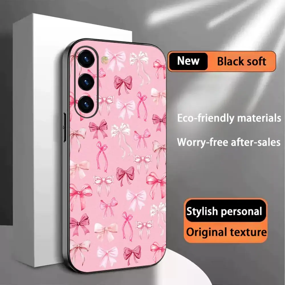 Милый розовый чехол с бантом для девочек для Samsung Galaxy S26 S25 S24 S23 S22 S21 Plus Ultra Note20, мягкий, черный