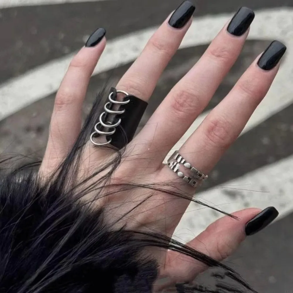 Outfit Accent Leather Ring Black Leather Texture Fashion Accessory Punk Ring 1.8 / 0.71 in Inner Diameter
