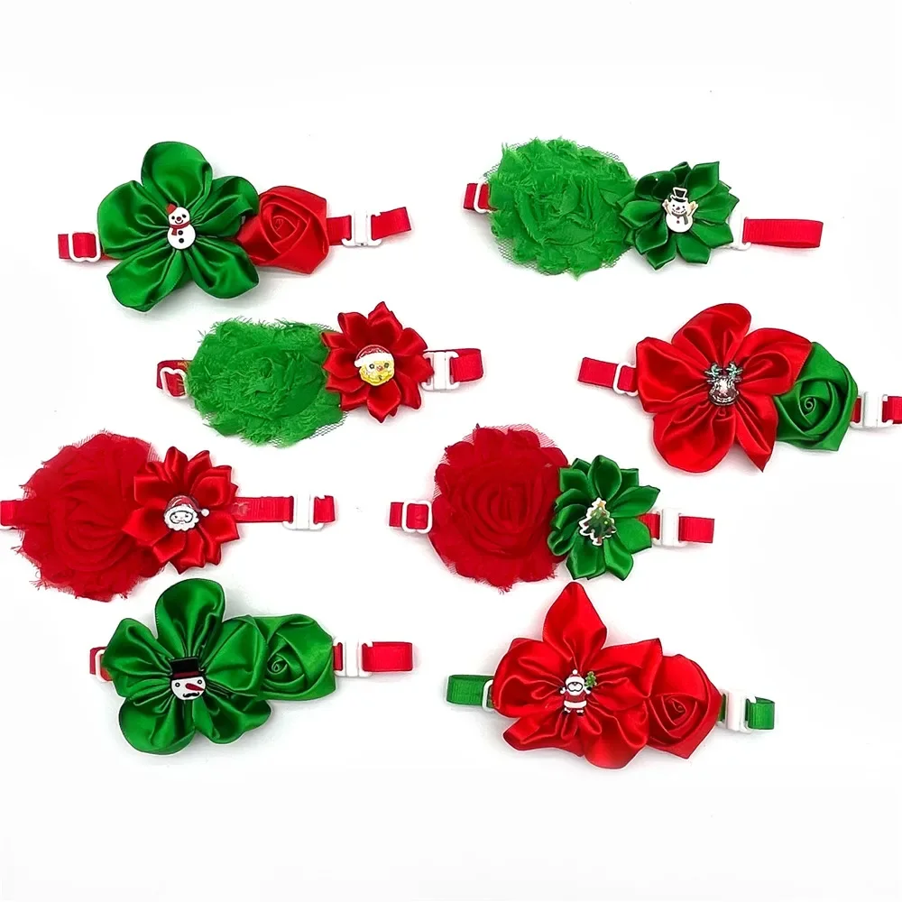 

30/50 шт., рождественские галстуки-бабочки с цветами для собак, аксессуары, галстуки-бабочки для домашних животных, кошек и собак, регулируемые галстуки-бабочки с ошейником для щенков, аксессуары для Санта-Снеговика